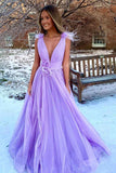 Feathers Backless Pink Plunging V-Neck Tulle Long Formal Dress PSK401 - Pgmdress