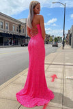Glitters Hot Pink Mermaid Long Prom Evening Dress with Slit PSK278 - Pgmdress