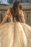 Gorgeous Off Shoulder Champagne Lace Floral Prom Dress Forml Dress PSK289 - Pgmdress