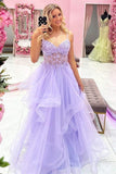Gorgeous V Neck Beaded Purple Lace Floral Long Prom Dresses  PSK354