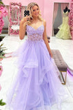 Gorgeous V Neck Beaded Purple Lace Floral Long Prom Dresses PSK354 - Pgmdress