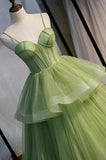 Green Tulle Long Prom Dresses A-Line Evening Dresses with Train PSK418 - Pgmdress