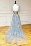 Grey Tulle Appliques Long Prom dress Formal Dress With Lace Up PSK301 - Pgmdress