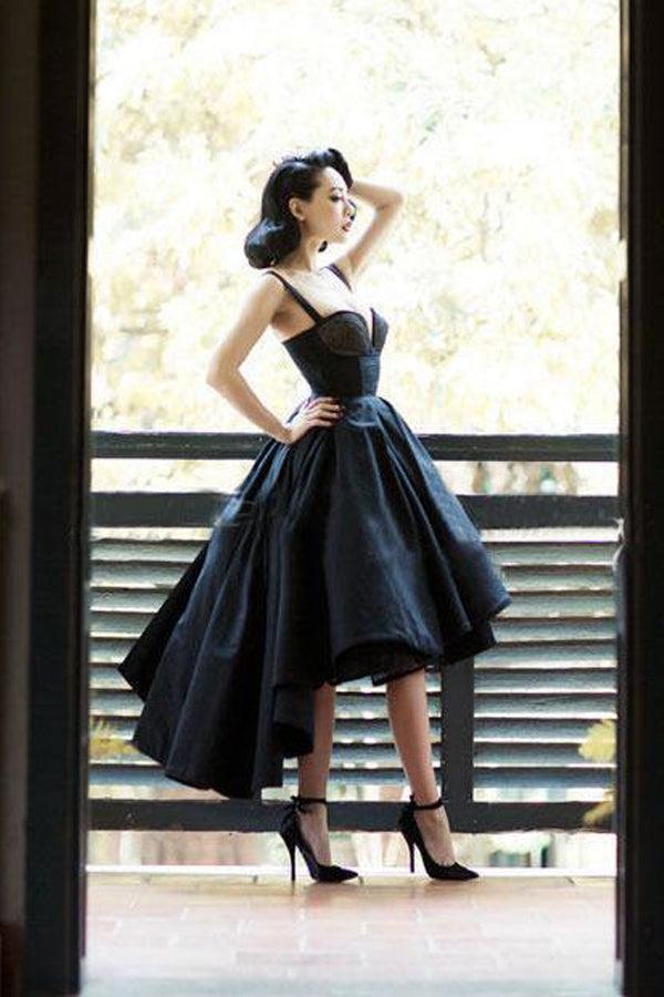 High Low Black Dress Vintage Homecoming Dresses Short Prom Dress PD387 - Pgmdress