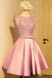 Homecoming Dress Appliques Bowknot Satin Short Prom Dress Party Dress PD454 - Pgmdress