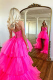 Hot Pink High Low Sweetheart Tiered Prom Dress Evening Dress PSK398 - Pgmdress