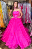 Hot Pink Strapless A-line Round Neck Tulle Prom Dress Formal Dress  PSK319