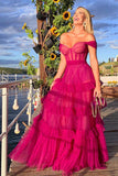 Hot Pink Sweetheart Multi Layers Tulle Prom Dresses Formal Dresses PSK310