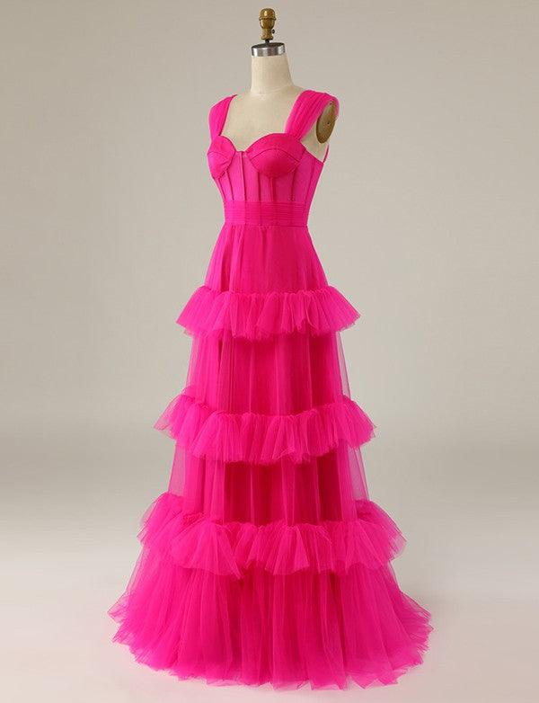 Hot Pink Sweetheart Multi Layers Tulle Prom Dresses Formal Dresses PSK310 - Pgmdress