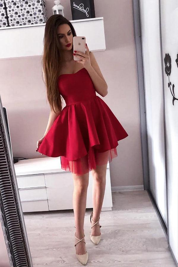 Short A Line Sweetheart Ruffles Shoulder Cute Lace Homecoming Dresses –  Pgmdress