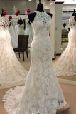 Jewel Neck  Mermaid Lace Applique Sleeveless Wedding Dresses  WD182