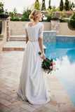 Lace A-Line Beading Ivory Half Sleeve Wedding Dress WD145 - Pgmdress