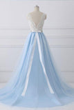 Lace Straps A line Blue Skirt Long Evening Prom Dresses PG583 - Pgmdress