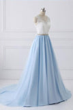 Lace Straps A line Blue Skirt Long Evening Prom Dresses PG583 - Pgmdress