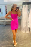 Lace Up Spaghetti Straps Short Homecoming Dress Hot Pink Party Dress PD437