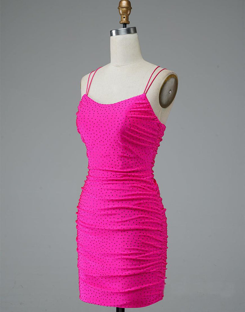 Lace Up Spaghetti Straps Short Homecoming Dress Hot Pink Party Dress PD437 - Pgmdress