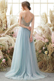 Light Blue A-line Tulle Prom Dresses Beading Evening Dresses PSK291 - Pgmdress