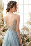 Light Blue A-line Tulle Prom Dresses Beading Evening Dresses PSK291 - Pgmdress