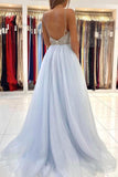 Light Blue Tulle Long Prom Dresses Backless Formal Gown PSK299 - Pgmdress