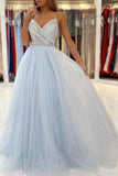 Light Blue Tulle Long Prom Dresses Backless Formal Gown PSK299 - Pgmdress