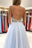 Light Blue Tulle Long Prom Dresses Backless Formal Gown PSK299 - Pgmdress