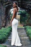 Long Spaghetti Straps Mermaid White Wedding Dress with Beading WD609 - Pgmdress