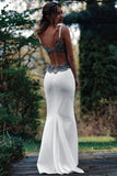 Long Spaghetti Straps Mermaid White Wedding Dress with Beading WD609 - Pgmdress