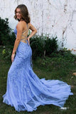 Mermaid Backless Blue Lace Long Prom Dresses Formal Dresses PSK424 - Pgmdress