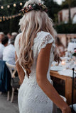 Mermaid Backless Lace Boho Cap Sleeve Bohemian Wedding Dress WD435 - Pgmdress