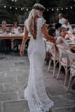 Mermaid Backless Lace Boho Cap Sleeve Bohemian Wedding Dress WD435