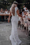 Mermaid Backless Lace Boho Cap Sleeve Bohemian Wedding Dress WD435 - Pgmdress