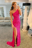 Mermaid Glitter One-Shoulder Backless Prom Dress With Sequins PSK386 - Pgmdress