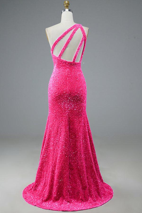 Mermaid Glitter One-Shoulder Backless Prom Dress With Sequins PSK386 - Pgmdress