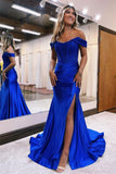 Mermaid Off Shoulder Satin Lace Long Prom Dress Formal Evening Dress PSK375 - Pgmdress