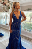 Mermaid Royal Blue V-Neck Long Prom Dress Party Dress PSK345 - Pgmdress