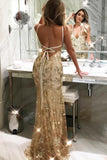 Mermaid Scoop Criss Cross Back Gold Prom Dress with Sequined PG609 - Pgmdress