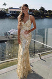 Mermaid Scoop Criss Cross Back Gold Prom Dress with Sequined PG609 - Pgmdress