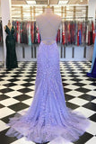 Mermaid Spaghetti Straps Criss Cross Light Blue Lace Long Prom Dresses PG721 - Pgmdress