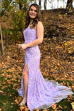 Mermaid Strapless Sky Blue Split Prom/Formal Dress With Lace PSK075 - Pgmdress