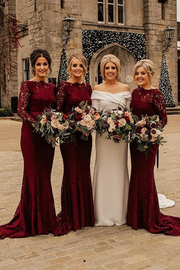 Lace A-line Popular Brideamaid Dresses, Burgundy Color Chiffon Bridesmaid Dresses Lace A-line Popular Brideamaid Dresses, Burgundy Color Chiffon Bridesmaid Dresses