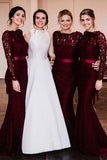 Mermaid Sweep Train Lace Long Sleeve Burgundy Bridesmaid Dresses BD090 - Pgmdress