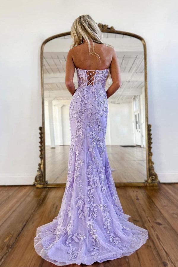 Mermaid Sweetheart Neck Lace Purple Long Prom Dress Formal Dress PSK365 - Pgmdress