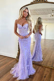 Mermaid Sweetheart Neck Lace Purple Long Prom Dress Formal Dress PSK365 - Pgmdress