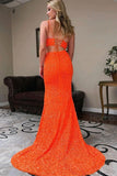 Two Piece Mermaid Orange Sequins Long Prom Formal Dress PSK316 - Pgmdress