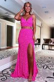 Two Piece Mermaid Orange Sequins Long Prom Formal Dress PSK316 - Pgmdress