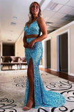 Two Piece Mermaid Orange Sequins Long Prom Formal Dress PSK316 - Pgmdress