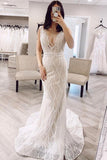 Mermaid V Neck Lace Wedding Dresses Backless Bridal Gown WD598 - Pgmdress