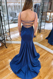 Navy Blue Mermaid V Neckline Rhinestone Long Prom Dress PSK402 - Pgmdress