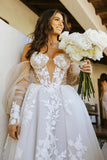 Off The Shoulder Long Sleeves Lace Appliques Bohemian Wedding Dress WD611 - Pgmdress