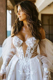 Off The Shoulder Long Sleeves Lace Appliques Bohemian Wedding Dress WD611 - Pgmdress